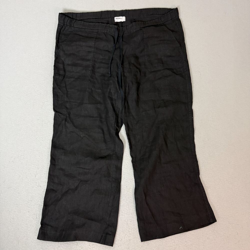Allen Allen Linen Cropped Pants Black Drawstring Waist Size L Casual